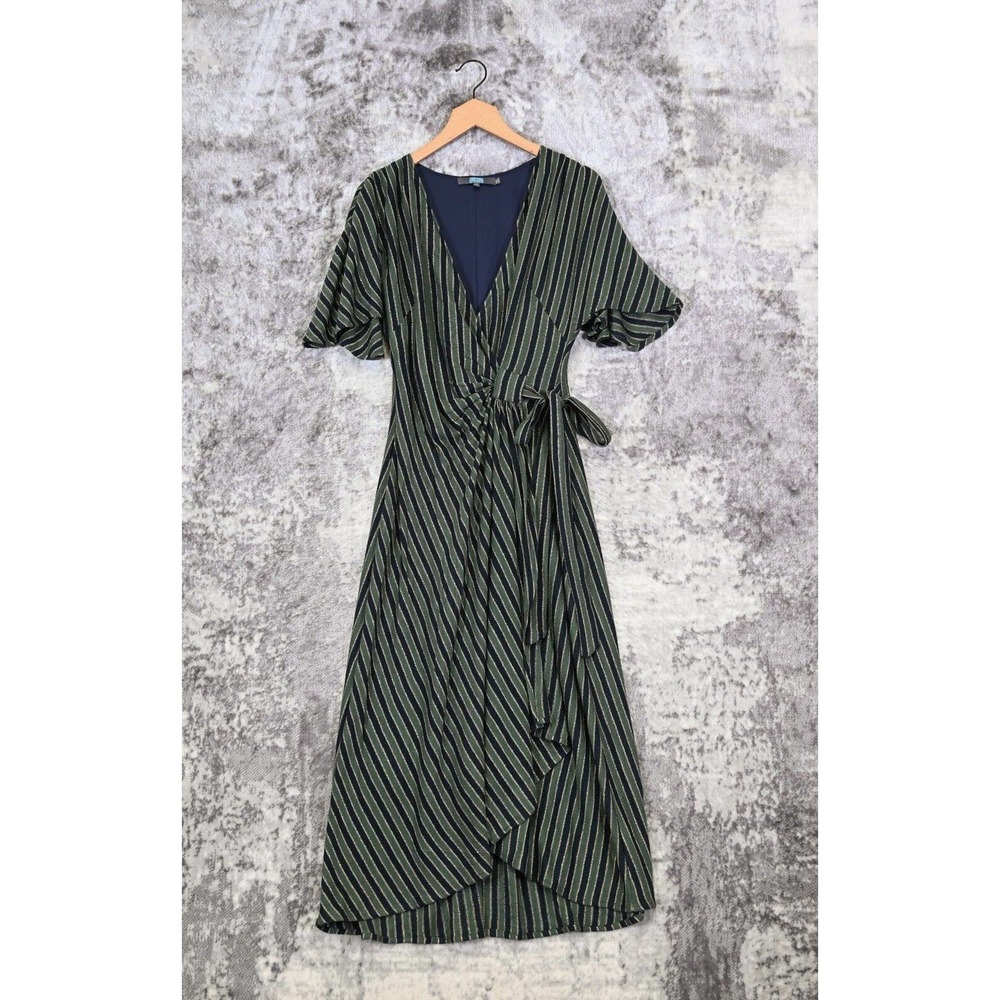 Eva Franco Green and Black Striped Midi Dress
